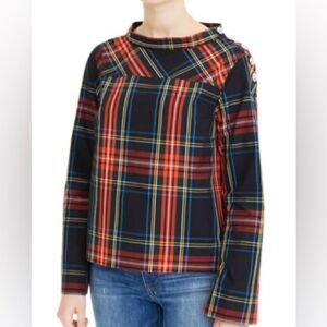 J Crew Holiday Stewart Plaid Blouse with Jewel Accessories